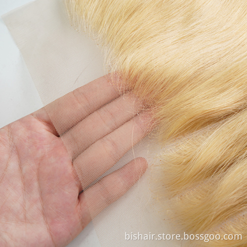 613 Blond hair with front lace closure 13x4 hair block Brazilian real original straight hair natural hairline bleached knot